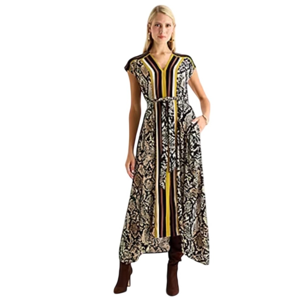 Worthington Snake Print Tie Waist High Low Maxi Dress Indie Sleaze Womens XS NWT